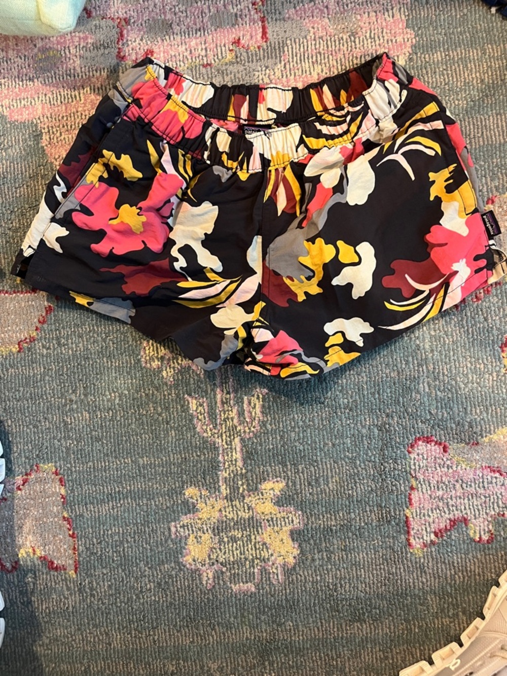 Patagonia Women's Floral Print Running Shorts - Black, Pink & Yellow
